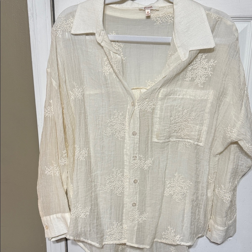 Chic Cream Sheer Button-Down Shirt